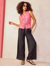 Women's Pink Textured Top with Waist Detail