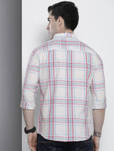 Men's Regular Fit Checkered Full Sleeves Cutaway Collar Casual Shirt