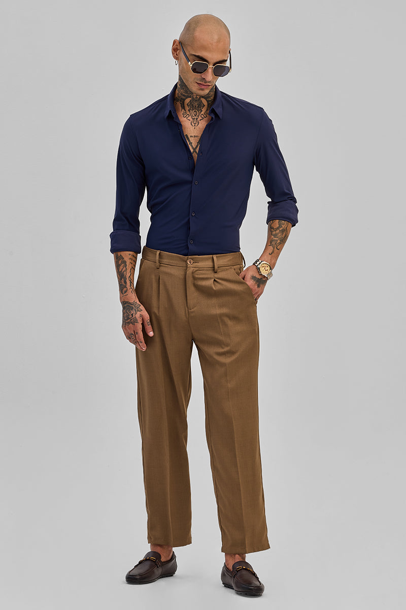 Men's Navy Casual Slim Fit Solid Full Sleeves Shirt