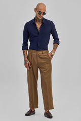 Men's Navy Casual Slim Fit Solid Full Sleeves Shirt