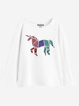 Girls White Casual Regular Fit Full Sleeves Tshirt