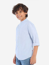 Boys Blue Casual Solid Regular Fit Full Sleeves Shirt