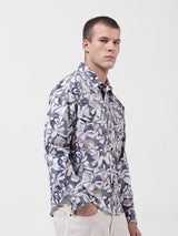 Men's Cream Casual Printed Full Sleeves Shirt