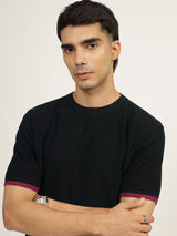 Men's Black Casual Regular Fit Solid Half Sleeves Tshirt