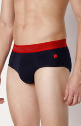 Men's Navy Red Mid-Rise Solid Brief