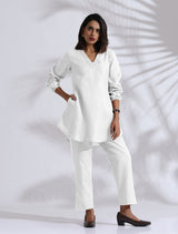 Women's White Cotton Blend Co-ord Set