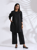 Women's Black Slub Kurta Co-ord Set