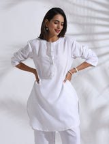 Women's White Slub Kurta Co-ord Set