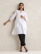 Women's White Cotton Blend Short Kurta