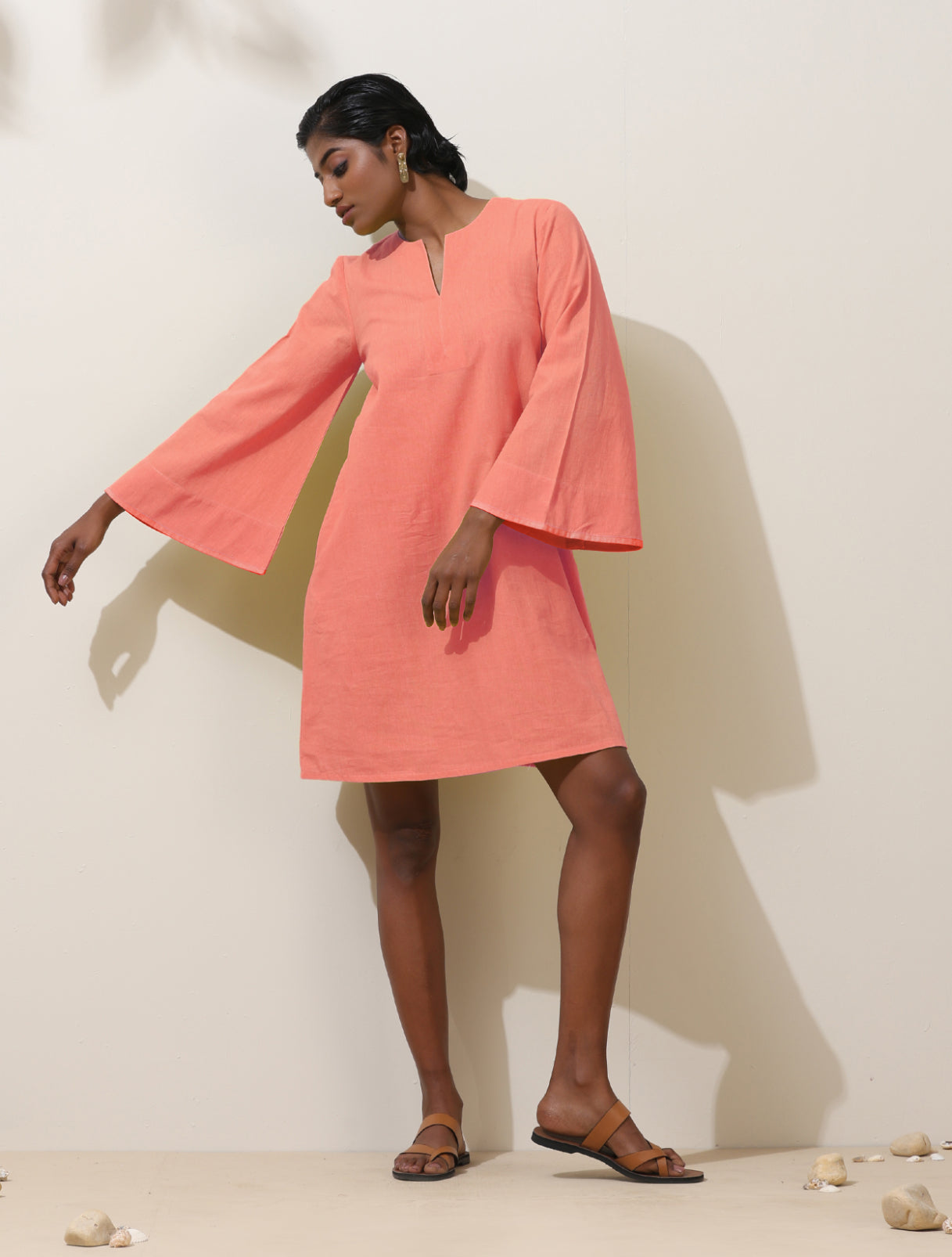 Women's Pink Cotton Blend Short Dress