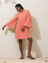 Women's Pink Cotton Blend Short Dress