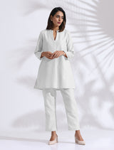 Women's White Cotton Blend Kurta Co-ord Set