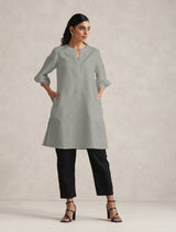 Women's Grey Cotton Blend Short Kurta