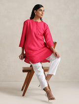 Women's Pink Cotton Blend Short Kurta