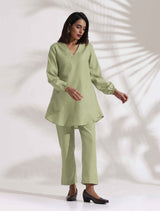 Women's Green Cotton Blend Co-ord Set