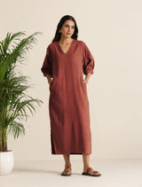 Women's Rust Brown Cotton Blend Long Dress