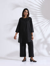 Women's Black Slub Kurta Co-ord Set