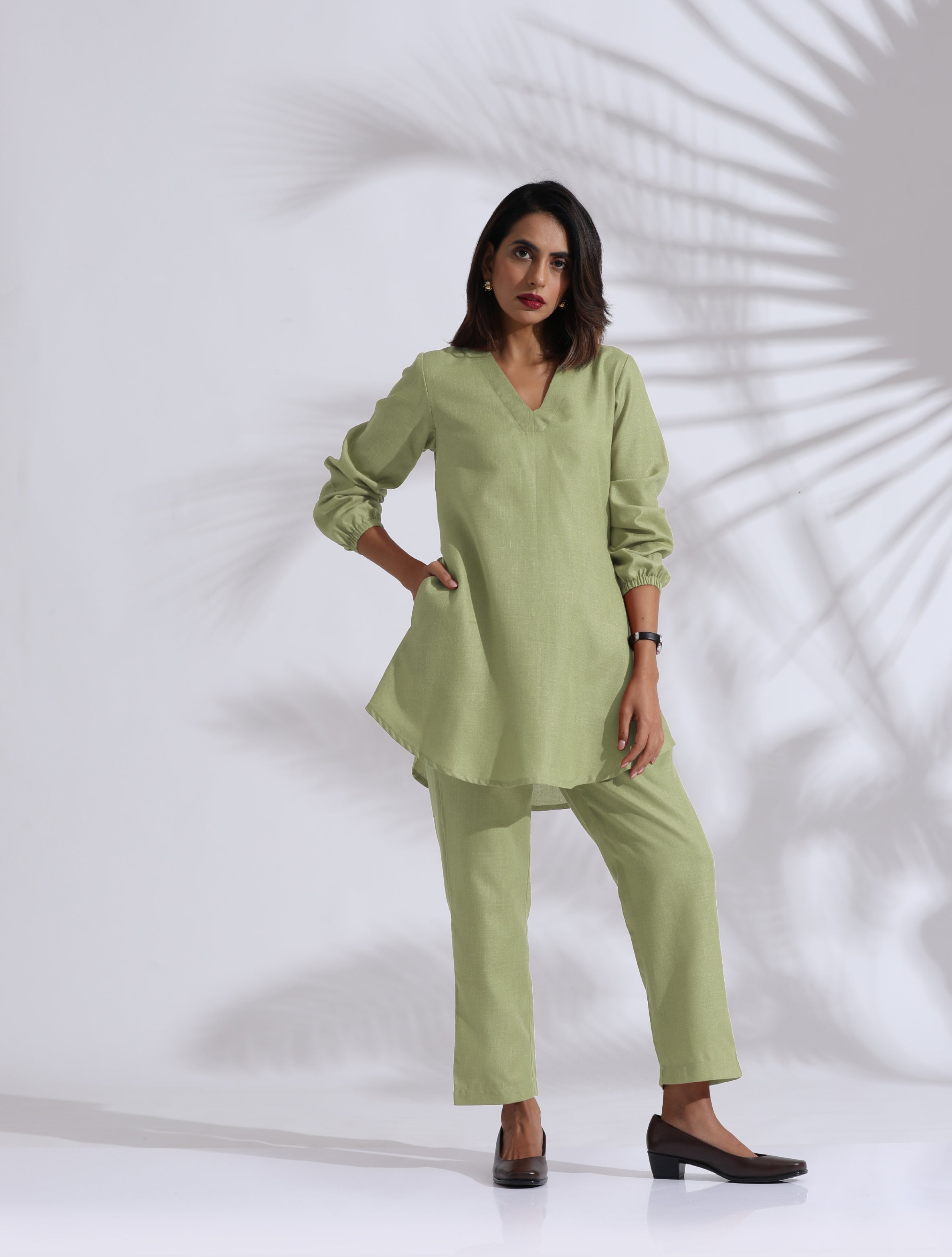 Women's Green Cotton Blend Co-ord Set