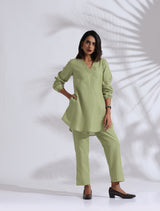 Women's Green Cotton Blend Co-ord Set
