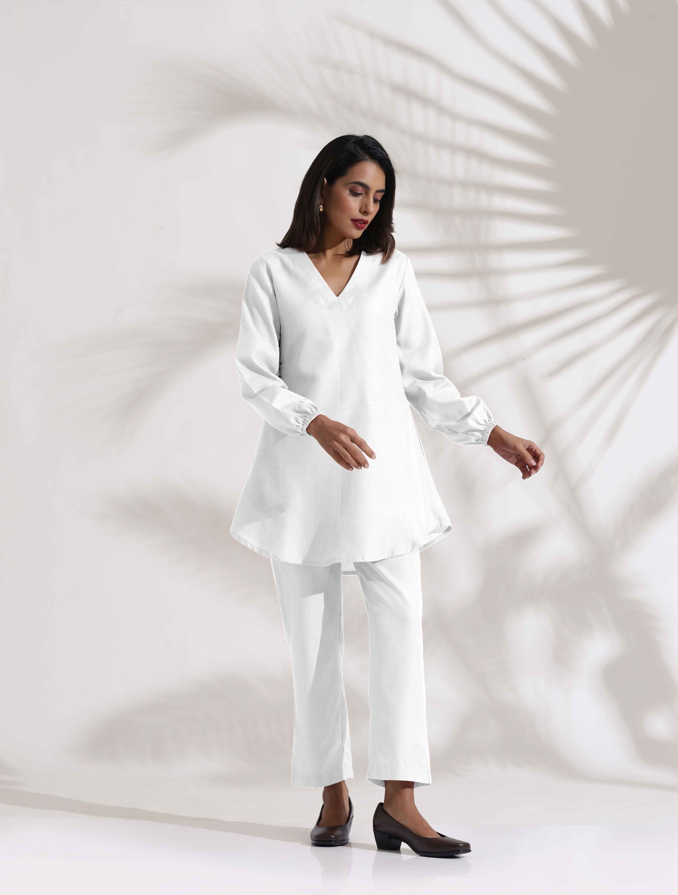 Women's White Cotton Blend Co-ord Set