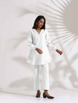 Women's White Cotton Blend Co-ord Set