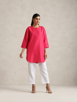 Women's Pink Cotton Blend Short Kurta