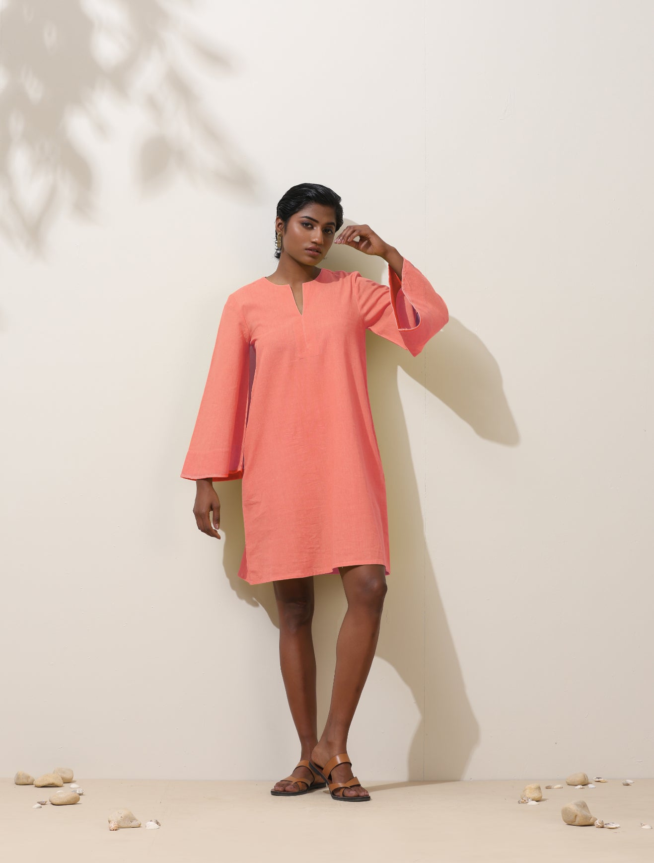 Women's Pink Cotton Blend Short Dress