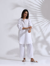 Women's White Slub Kurta Co-ord Set