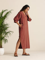 Women's Rust Brown Cotton Blend Long Dress
