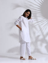 Women's White Slub Kurta Co-ord Set