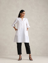 Women's White Cotton Blend Short Kurta