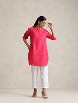 Women's Pink Cotton Blend Short Kurta