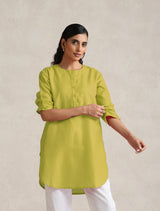 Women's Yellow Cotton Blend Short Kurta