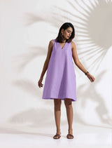 Women's Purple Cotton Blend Short Dress