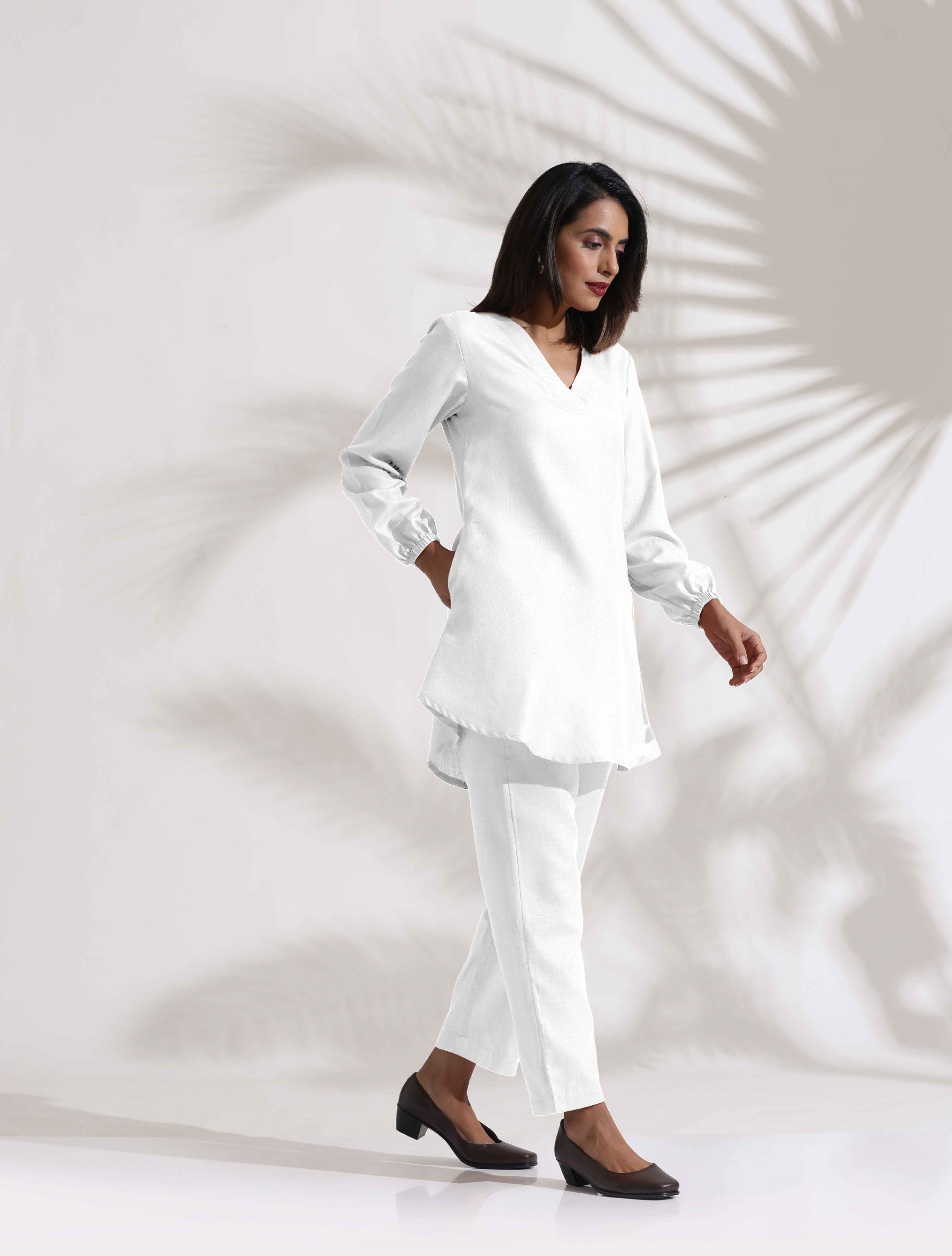 Women's White Cotton Blend Co-ord Set
