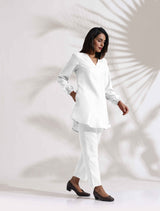 Women's White Cotton Blend Co-ord Set