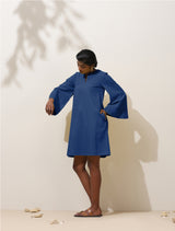 Women's Blue Cotton Blend Short Dress