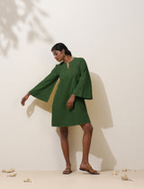 Women's Green Cotton Blend Short Dress