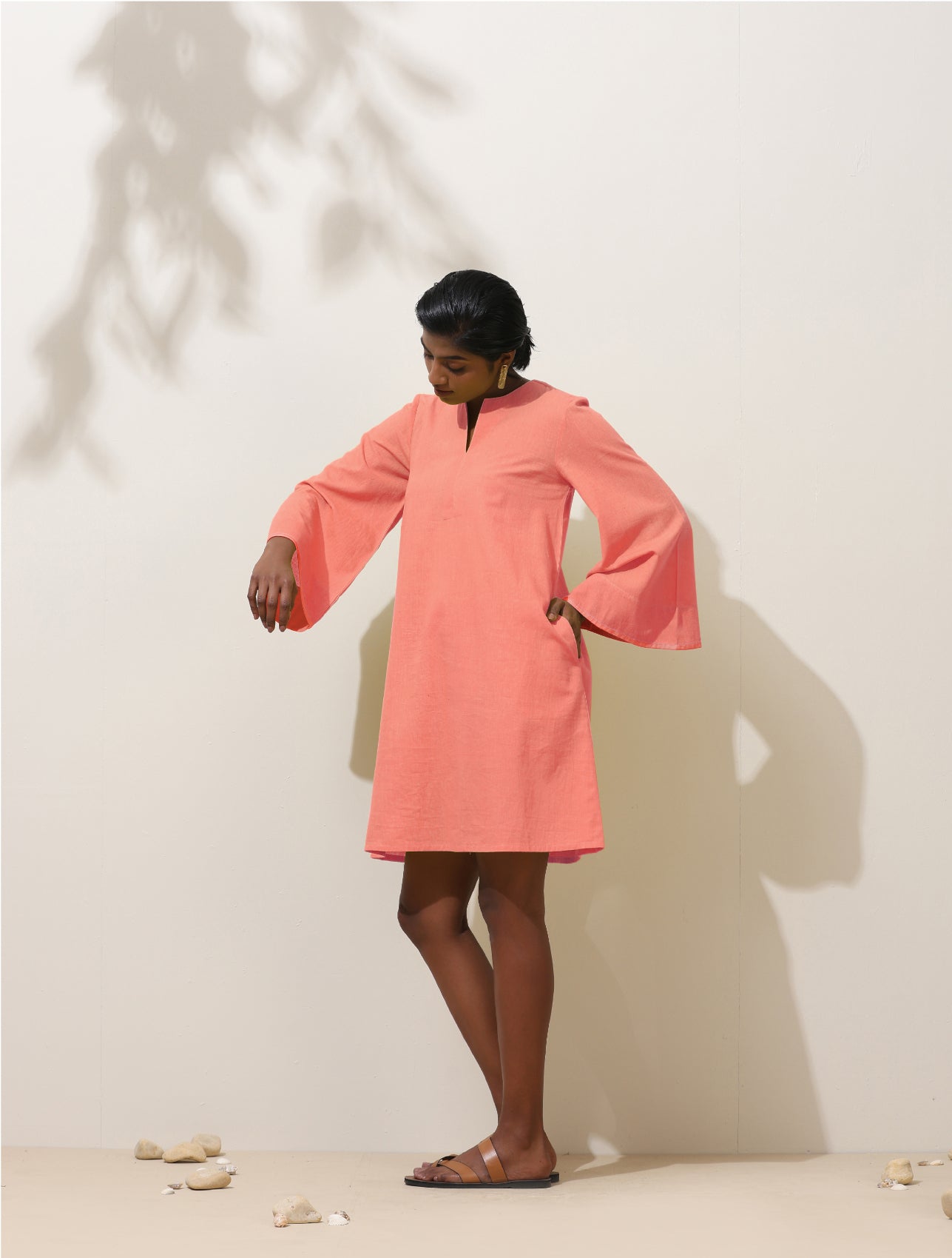 Women's Pink Cotton Blend Short Dress