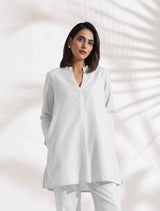 Women's White Cotton Blend Kurta Co-ord Set