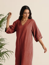 Women's Rust Brown Cotton Blend Long Dress