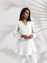 Women's White Cotton Blend Co-ord Set