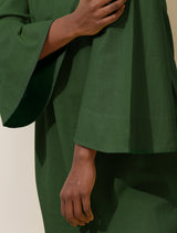 Women's Green Cotton Blend Short Dress