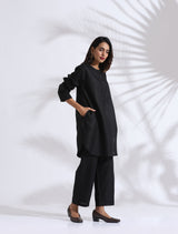Women's Black Slub Kurta Co-ord Set