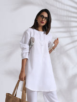Women's White Slub Kurta Co-ord Set
