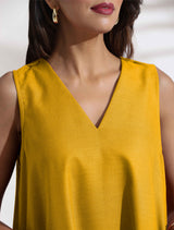 Women's Yellow Cotton Blend Short Dress