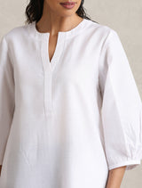 Women's White Cotton Blend Short Kurta