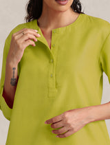 Women's Yellow Cotton Blend Short Kurta