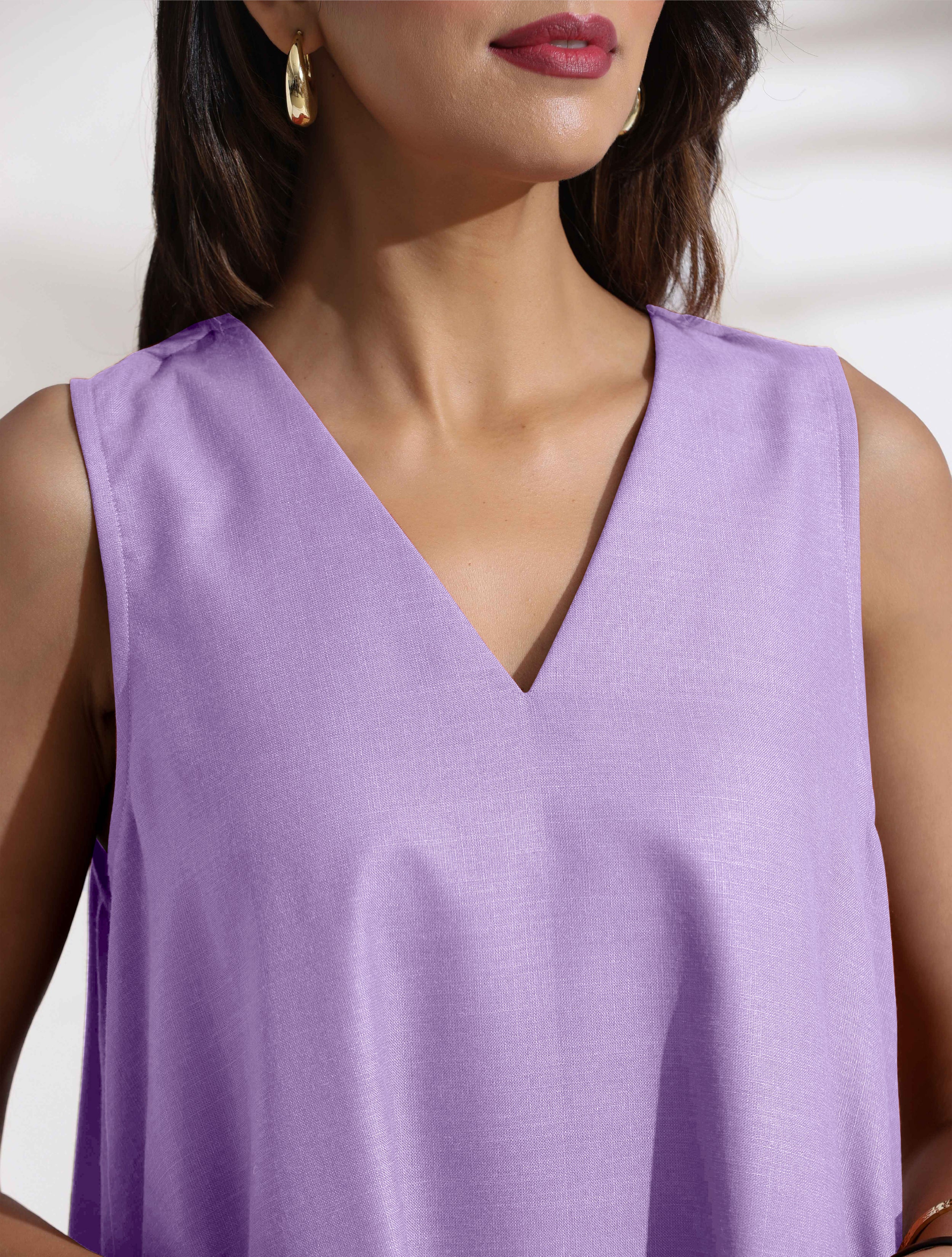 Women's Purple Cotton Blend Short Dress