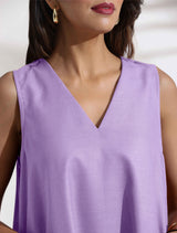 Women's Purple Cotton Blend Short Dress